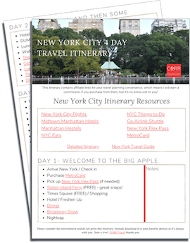 New York City 4 Day Travel Itinerary printable itinerary