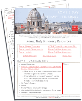 Rome 3 Day Travel Itinerary-FREE Printable images