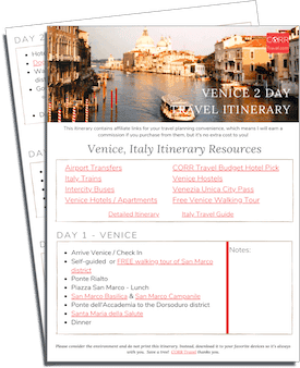 Venice 2 Day Travel Itinerary-FREE Printable images