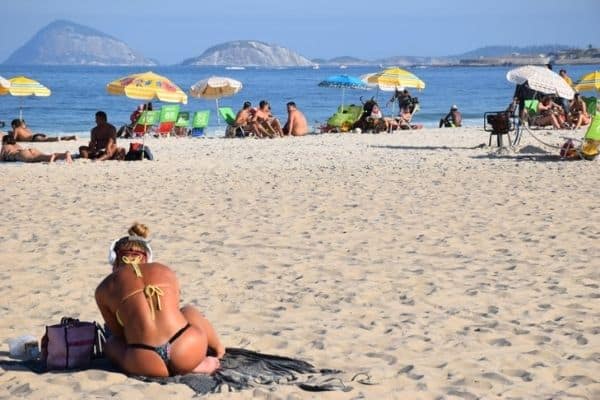 Back of girl on Copacabana Beach Brazil