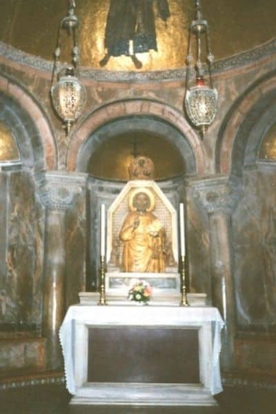 Gold statue and altar San Marco Basilica Venice Italy