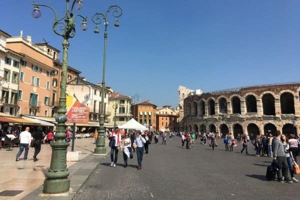 Outdoor cafes and Arena Verona Italy 2 day itinerary