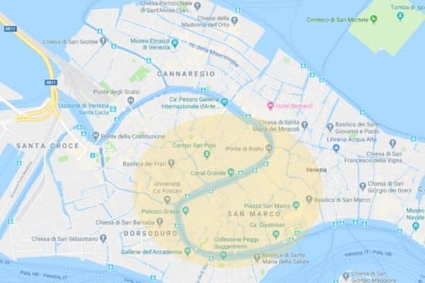 Where to stay in Venice Italy map