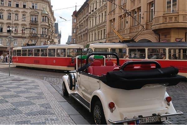 Prague Czech Republic tram on street
