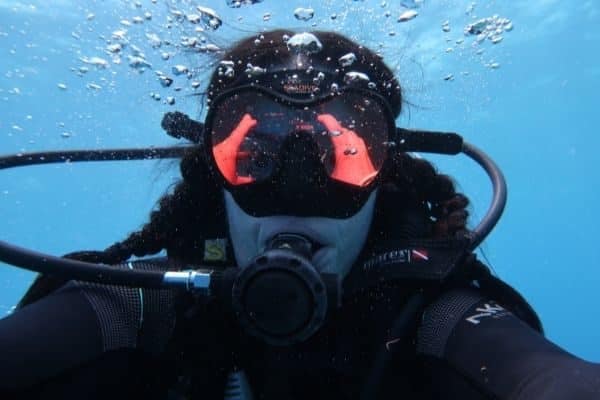 Gwen scuba diving in Belize