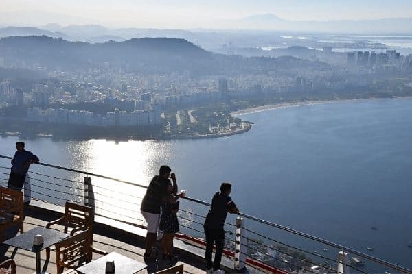 People on Sugar Loaf Mountain deck Rio de Janeiro