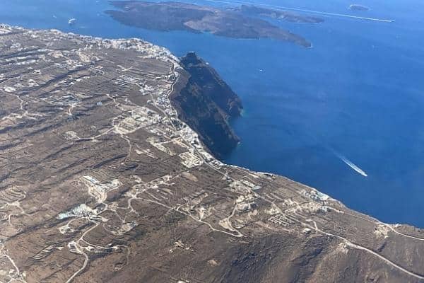 Aerial view of Island of Santorini Greece