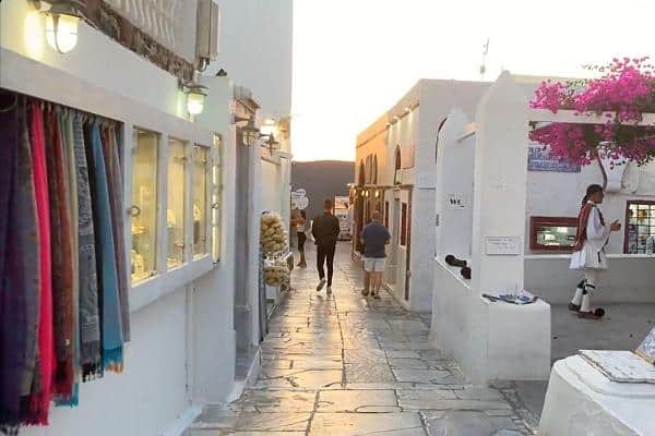 Pedestrians shopping in Oia Santorini