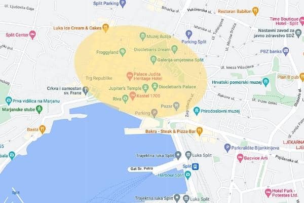 Where to stay in Split map