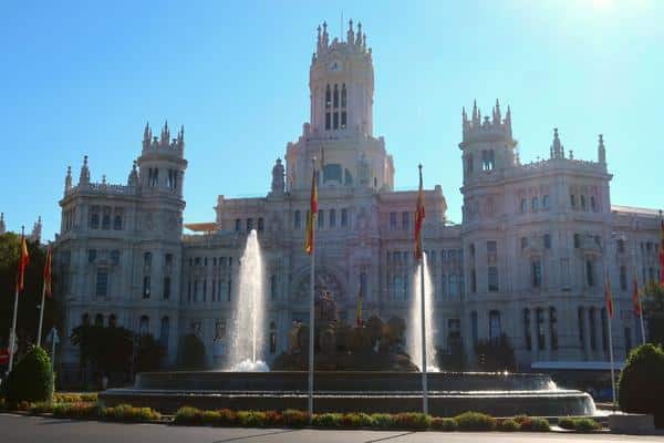 Cybeles Fountain and Cybele Palace Madrid Spain