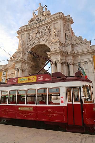 Red Tramcar and Arco do Triunfo Lisbon