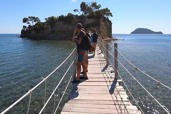 People on Cameo Island bridge Zakynthos