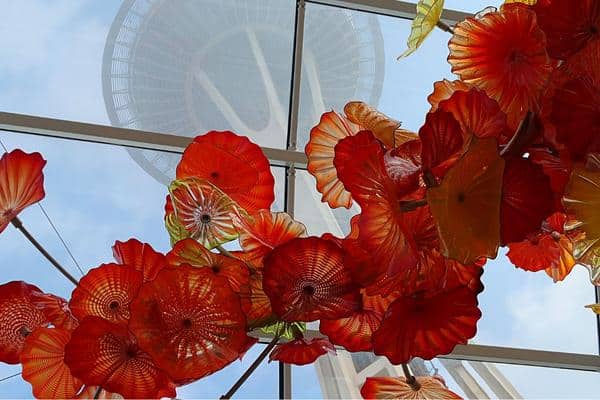 Chihuly glass exhibit with Seattle Space Needle Washington
