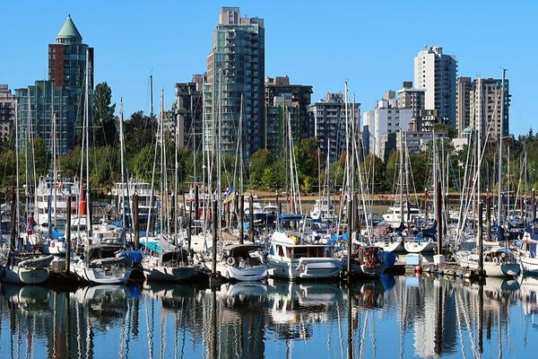 Docked sailboats downtown_Vancouver BC Canada