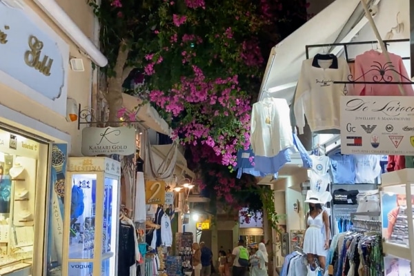 Nighttime shopping in Fira Santorini
