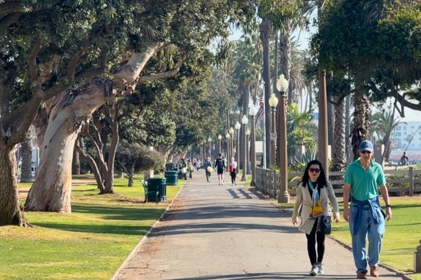 People walking Palisades Park Santa Monica California