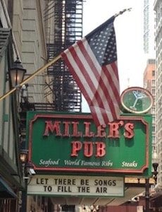 American Flag hanging in front of Millers Pub Chicago Illinois