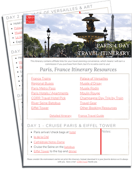 Paris 4 Day Travel Itinerary printable